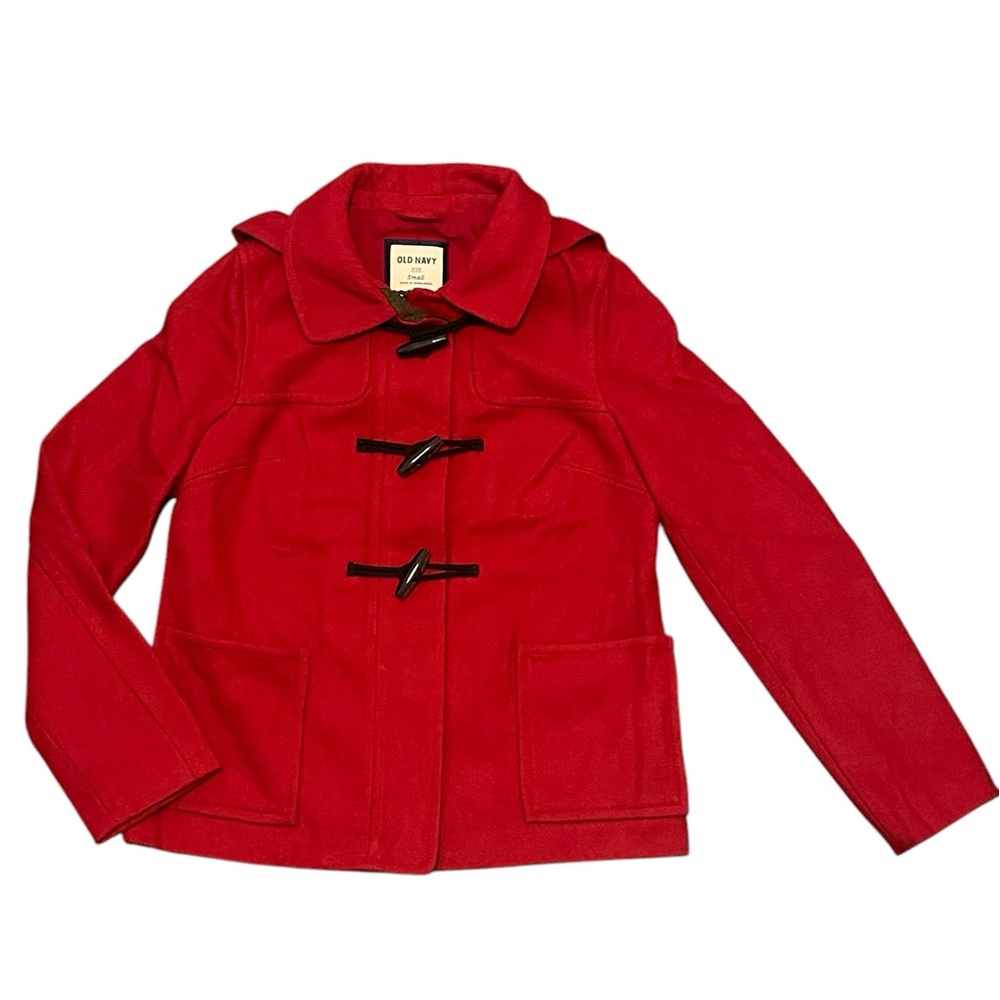 EUC Women’s Small Old Navy Red Hooded Pea Coat